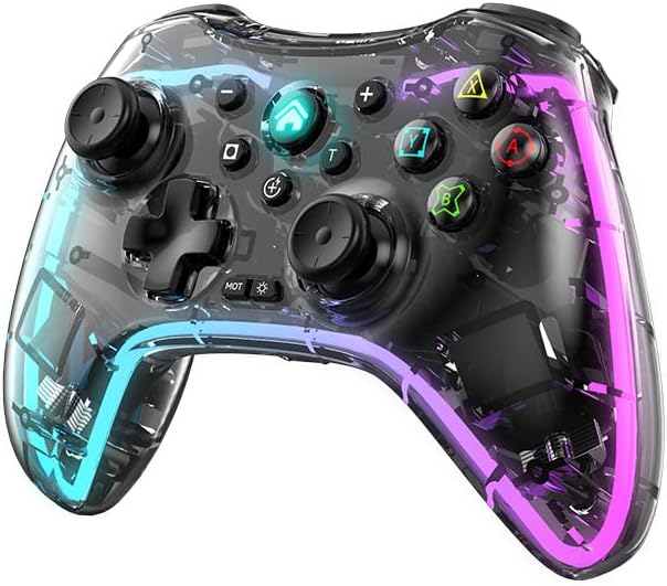 RALAN Contrôleur sans Fil Transparent avec éclairage LED réglable de 8 Couleurs Compatible avec Switch/OLED/Lite, avec Fonction programmable, axe gyroscopique, Turbo, Double Vibration Avis, Fiche Technique et Prix au Maroc