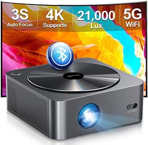 Ultimea Vidéoprojecteur WiFi Bluetooth Auto Focus/Keystone, Rétroprojecteur 4K Supporté Full HD 1080P Natif Home Cinéma 700ANSI 21000Lux, Projecteur Portable pour iOS Android Phone/TV Stick/SwitchAvis, Fiche Technique et Prix au Maroc