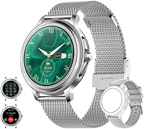 Montre Connectée Femme avec Appel Bluetooth Assistant Vocal, écran HD rond 1,2'', 100+ Modes Sportifs，Fonction Féminine，Lecteur Musical，calories/Sommeil，2 Bracelets fitness Smartwatch for Android iOS Fiche Technique et Prix au Maroc
