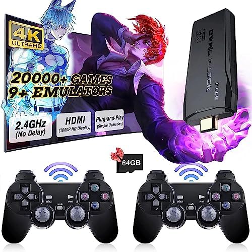 ScriMemo Console de Jeux Vidéo Rétro, Console de Jeux HDMI avec 20000+ Jeux Classiques, 2 Joueurs sans Fil USB Plug and Play TV Stick Portable, Cadeau pour Enfants Garçon Fille 8 9 10 12 13+ Ans (64G) Fiche Technique et Prix au Maroc