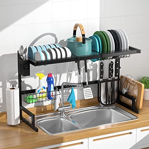G.a HOMEFAVOR Dish Drying Rack, 2-Tier Adjustable Length(25.6-33.5in), Expandable Over The Sink Dish Drying Rack, Stainless Steel Dish Drainer, Dishes Rack Kitchen Storage Organizer Space Saver Avis, Fiche Technique et Prix au Maroc