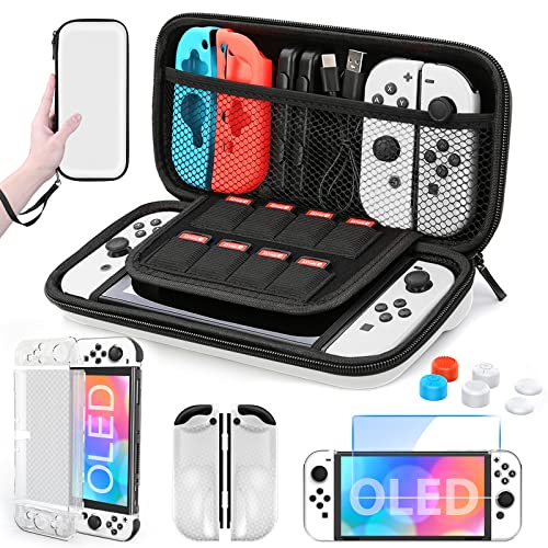 HEYSTOP Switch OLED Model Carrying Case, 9 in 1 Accessories Kit for 2021 Nintendo Switch OLED Model with Dockable Protective Case Cover, HD Switch OLED Screen Protector and Thumb Grip Caps (White) Avis, Fiche Technique et Prix au Maroc
