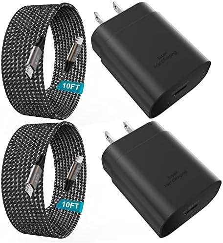 25W Samsung Chargeur Super Rapide Type C, SCRUAK 2Pack S23 Ultra Chargeur PD/PPS USB C Bloc de Charge Super Rapide et Cordon de Type C de 10FT pour Samsung Galaxy S23/S23+/S23 Ultra/S22/S22+/S22 Ultra/S21/S20/Note 20
 Fiche Technique et Prix au Maroc