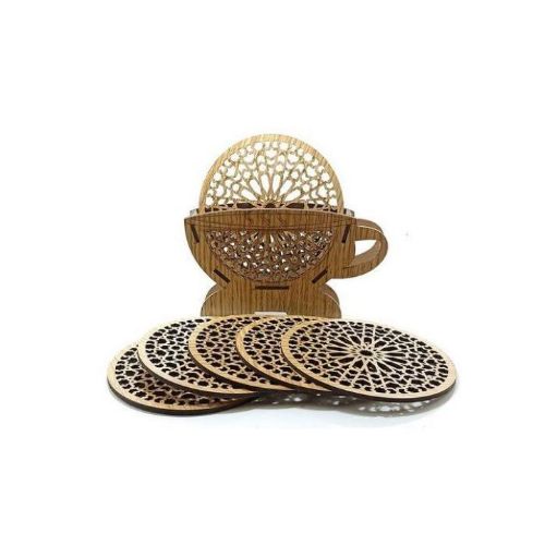 6 grands sous tasse de thé et café et jus avec leur support en bois
 Fiche Technique et Prix au Maroc