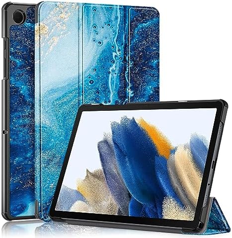 GMUJIAO Compatible avec Samsung Galaxy Tab A9 (8 inch) pour Cover,Étui de Téléphone en Cuir PU Ultra Mince avec Fonction de Support avec Trois Supports Pliants [Anti-Chute]-Vagues de Mer Fiche Technique et Prix au Maroc