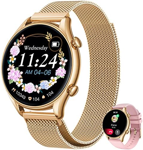 Montre Connectée Femme Sport Smartwatch - Bluetooth Cadran Appel 1.32'' Ecran Tactile Bracelet Connecté Etanche avec Tensiometre Sommeil Tracker Cardiaque Frequence Podometre pour Android iOS(or) Fiche Technique et Prix au Maroc