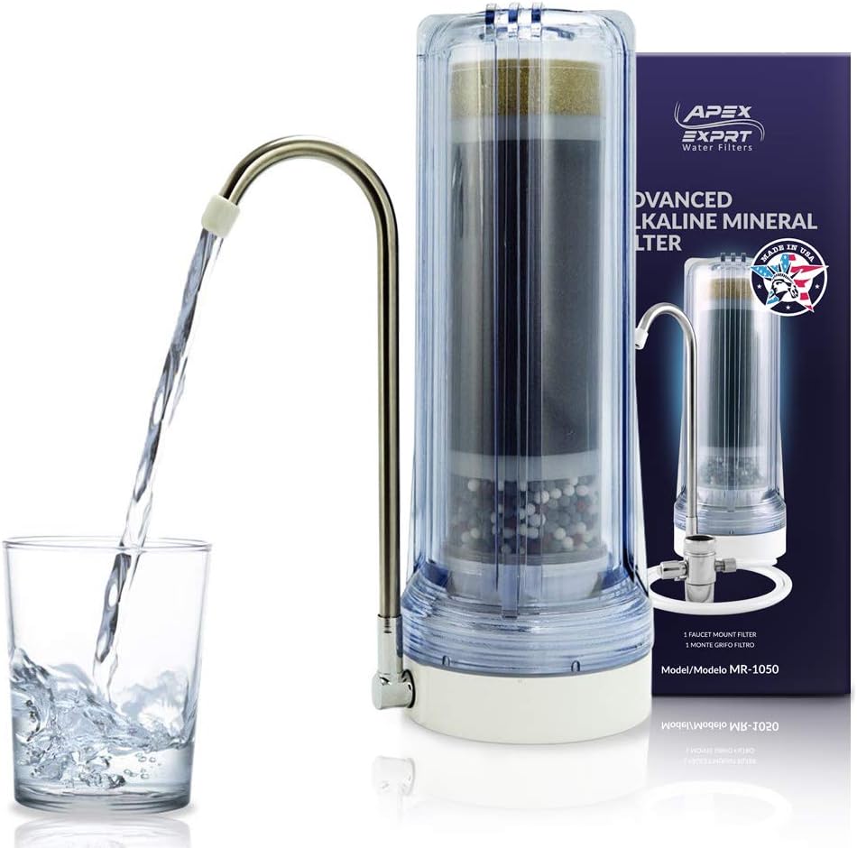 APEX MR-1050 Countertop Water Filter, 5 Stage Mineral pH Alkaline Easy Install Faucet Water Filter - Reduces Heavy Metals, Bad Taste and Up to 99% of Chlorine - Clear Avis, Fiche Technique et Prix au Maroc