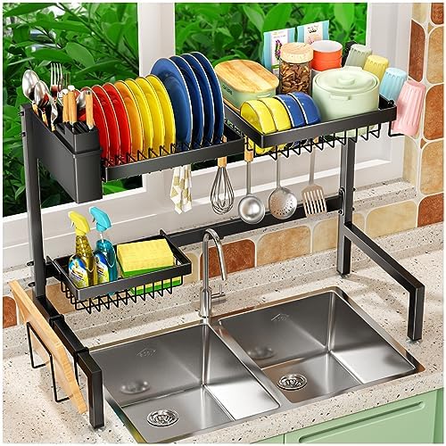 SNSLXH 2-Tier Over The Sink Dish Drying Rack, Kitchen Large Sink Rack, Suitable for Most Sinks, Effective Drainage Drying, Kitchen Drying Rack, 24.8"-35.4" Avis, Fiche Technique et Prix au Maroc
