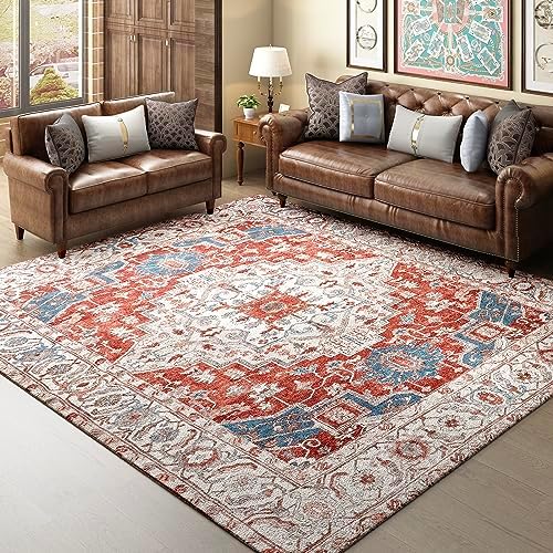 CHOSHOME Machine Washable Rug 6x9, Low-Pile Area Rug Vintage Persian Boho Rug with Non-Slip Backing, Non-Shedding Indoor Floor Rugs for Living Room/Bedroom/Kitchen Carpet Home Decor, Garnet Fiche Technique et Prix au Maroc