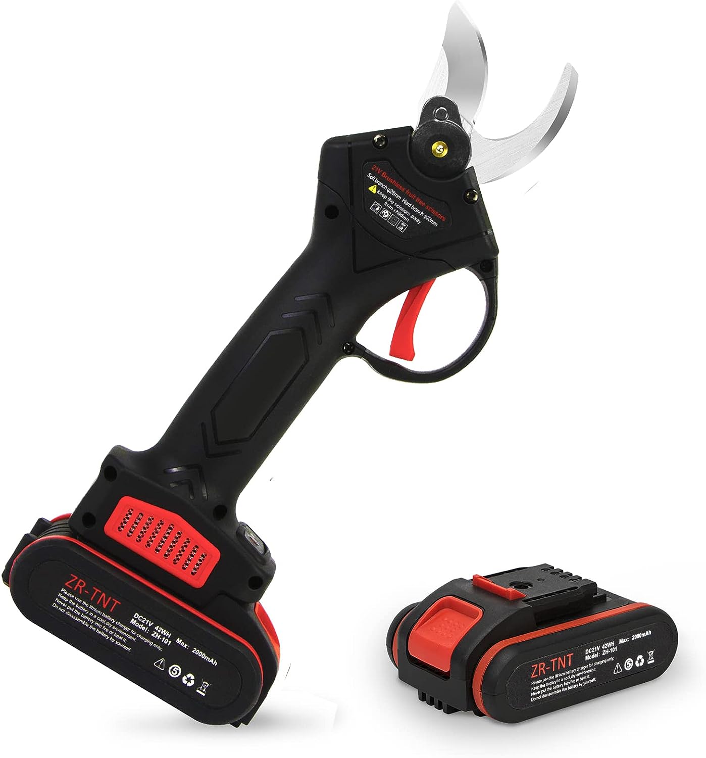 ZR-TNT Electric Pruning Shears Cordless 21V with 2000mAh 2PCS Lithium Battery and Matching Tools,30mm (1.2″) Cutting Diameter,Tree Branch Flowering Bushes Trimmers for Gardening (Black) Fiche Technique et Prix au Maroc