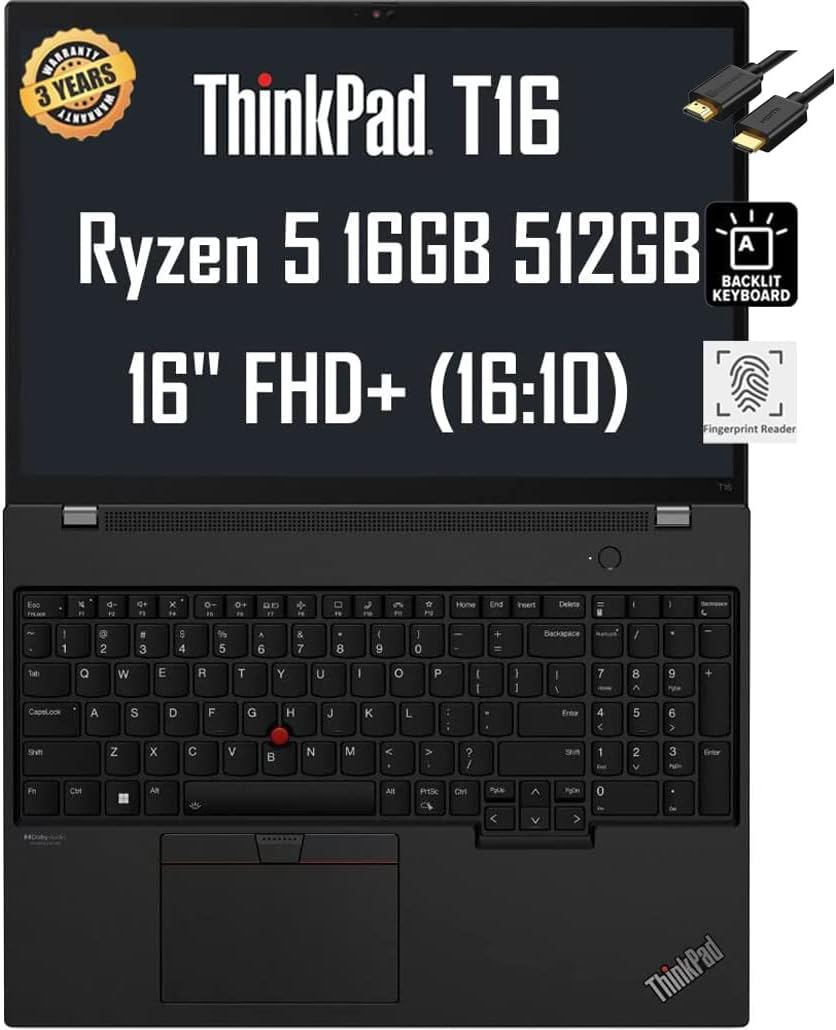 Lenovo ThinkPad T16 16" WUXGA (AMD Ryzen 5 PRO 6650U, 16 Go de RAM DDR5, 512 Go de SSD, 6 cœurs (Beat i5-1235U)) ordinateur portable professionnel, FP, rétroéclairé, webcam FHD, Wi-Fi 6E, 3 ans WRT, câble IST, Win 10 / Gagner 11 Pro
 Fiche Technique et Prix au Maroc