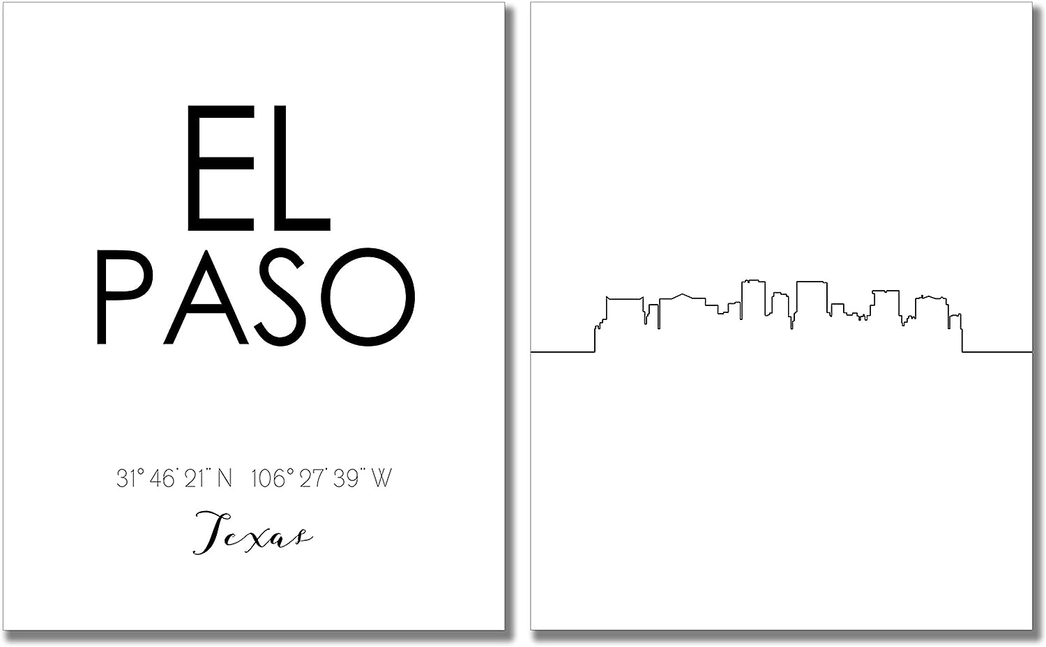 TnT Prints - El Paso Texas Wall Art Cityscape Skyline - Set of 2 (8x10) Skyline Art - Modern Home Decor Fiche Technique et Prix au Maroc