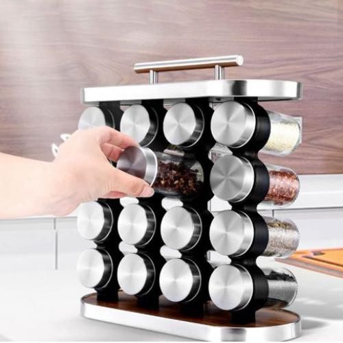 Boite à épices, 16 pièces Présentoir Portable Verre Acier Inox
 Fiche Technique et Prix au Maroc