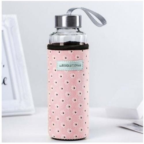 Bouteille d'eau en verre avec pochette de belle motif, Pour Enfants et Jeunes, 400ml - Bouteille pour boissons, pour l'école ou sortie
 Fiche Technique et Prix au Maroc
