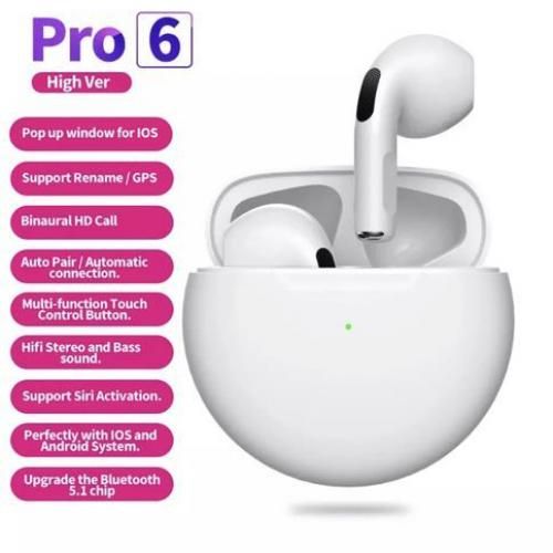 Écouteurs sans fil Bluetooth PRO 6 – Blanc
 Fiche Technique et Prix au Maroc