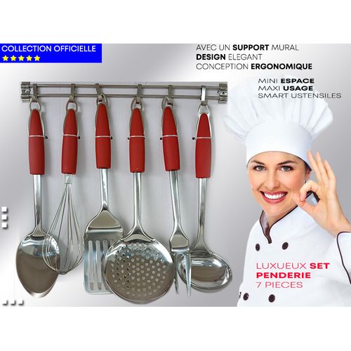 Elégant Set de Penderie INOX 7 Pièces Ustensile Batterie Cuisine + Support Mural
 Fiche Technique et Prix au Maroc