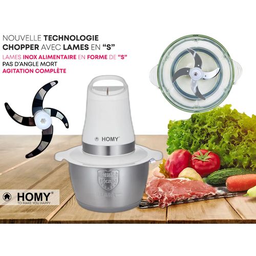 Homy Creative Chopper INOX Meilleur Prix Hachoir Electric Lame en SCanon Effet Cyclone
 Fiche Technique et Prix au Maroc