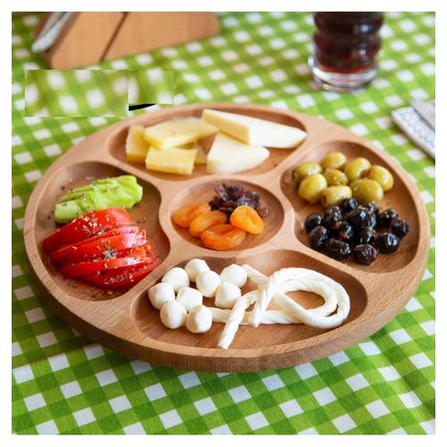 Plateau Apéritif Collation rond En bambou Pour salade et Snack Avec 5 sections
 Fiche Technique et Prix au Maroc