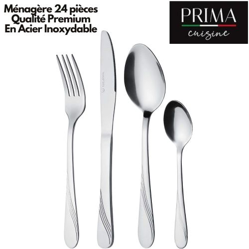 Prima Set Couverts De Table 24 Pièces En INOX Qualité Premium Ménagère En Acier Inoxydable
 Fiche Technique et Prix au Maroc
