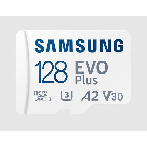 Samsung Carte mémoire EVO PLUS microSDXC 128 Go UHS-I U3 A2 V30 classe 10 + adaptateur pour SD
 Fiche Technique et Prix au Maroc