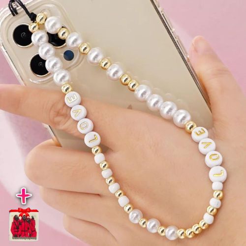 Sangle Lanière Phone strap White&Gold Love + Sticker Choose
 Fiche Technique et Prix au Maroc