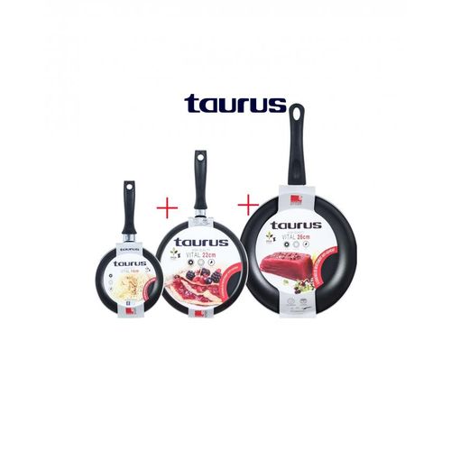 Taurus Lot 3 PCS Crêpières 22cm + Crêpières 14cm +poêles 26 cm rouge VITAL Anti-Adhésive
 Fiche Technique et Prix au Maroc