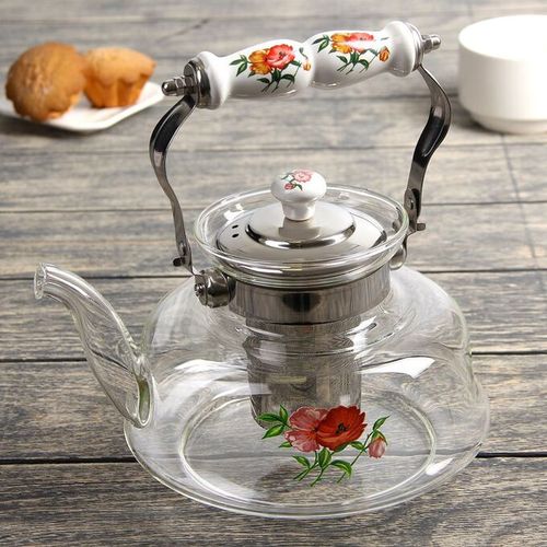 Théière en Verre Résistant à la Chaleur avec Poignée Mobile en Motif Porcelaine
 Fiche Technique et Prix au Maroc