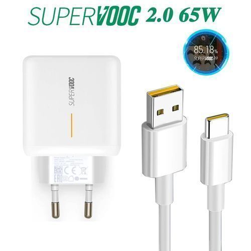 realme Original SUPER VOOC Charger 65W  Super Flash Smart + Type C cable
 Fiche Technique et Prix au Maroc