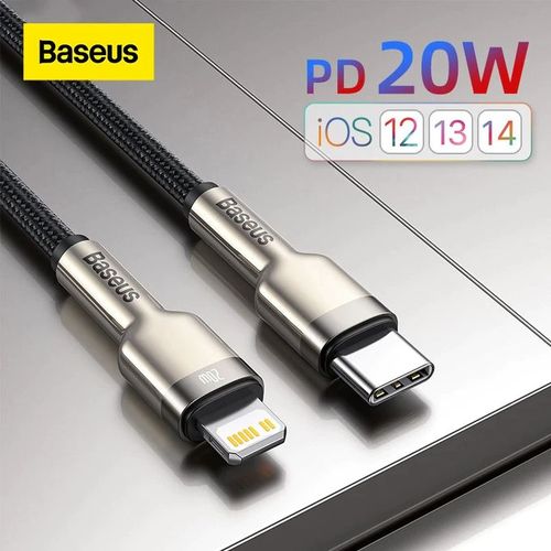 Baseus Original Métal Câble Type-C 20W PD Vers Lightning iPhone 14 13 12 11 Pro Charge Rapide 2m
 Fiche Technique et Prix au Maroc