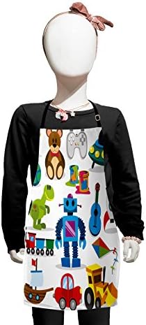 Lunarable Tablier de dessin animé, jouets colorés, style artistique, robot et dinosaure, contrôleur de bateau OVNI, petit tablier avec attaches réglables pour la pâtisserie, la peinture, petite taille, multicolore
 Avis, Fiche Technique et Prix au Maroc