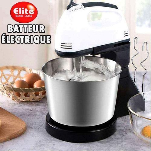 Elite Batteur Electrique Avec Bol Inox à 7 vitesses - avec 2 x fouets et 2 x crochets
 Fiche Technique et Prix au Maroc