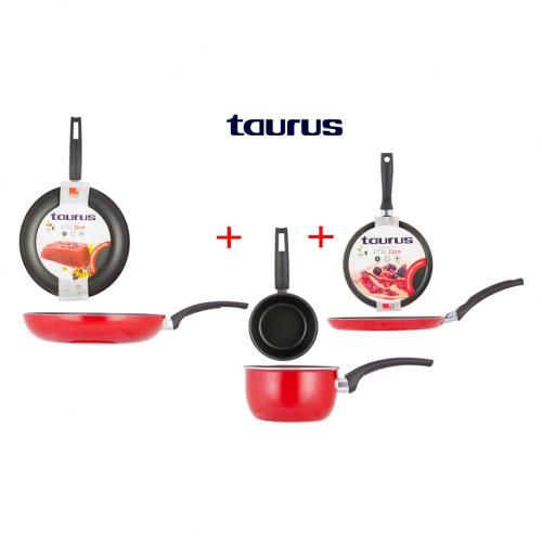 Taurus Lot 3 PCS Poêles 30cm+Crêpières 22cm + Casserole14 cm rouge VITAL Anti-Adhésive
 Fiche Technique et Prix au Maroc