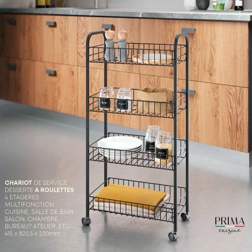 Prima Chariot de Service Trolley Desserte à Roulettes 4 Étagères Rangements Multifonctions NOIR
 Fiche Technique et Prix au Maroc
