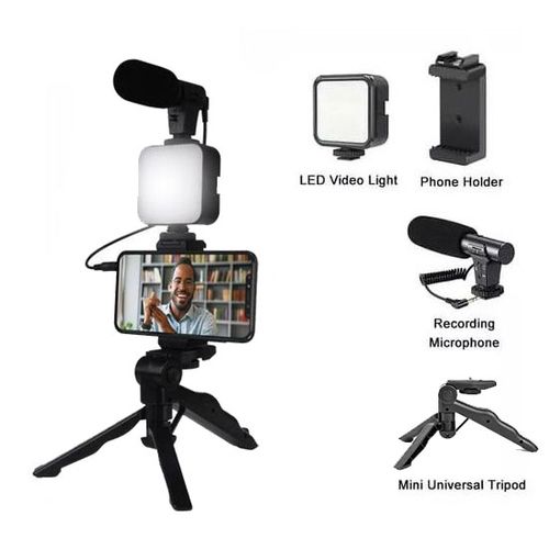 Kit Vlogging Smartphone avec poignée, Microphone stéréo, lumière LED - Youtube, TikTok
 Fiche Technique et Prix au Maroc