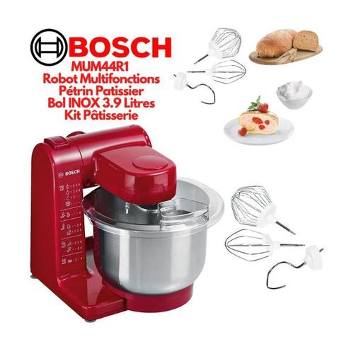 Bosch Pétrin Pâtissier Bol INOX 3.9 Litres  Avec Kit Pâtisserie  Multifonction
 Fiche Technique et Prix au Maroc
