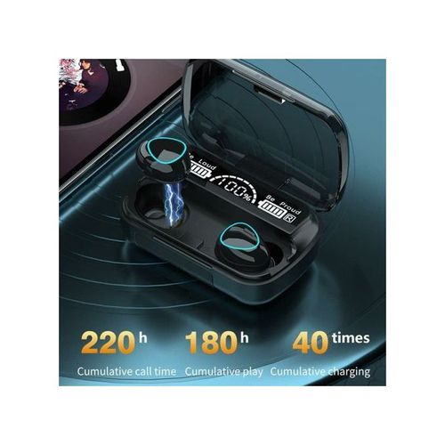 TWS Écouteurs sans fil M10 Bluetooth 5.1, boîte de charge, résistant à l'eau noir.
 Fiche Technique et Prix au Maroc