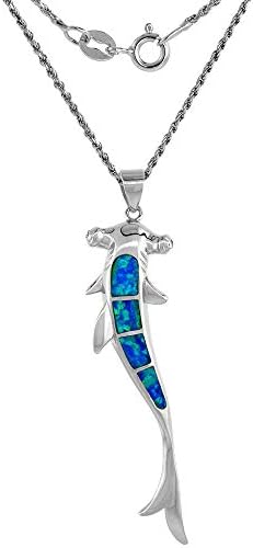 Collier de requin marteau en opale synthétique en argent sterling en bleu et rose avec accents de zircone cubique, chaîne en corde de 2 pouces
Avis,  Fiche Technique et Prix au Maroc
