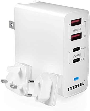 Chargeur mural USB C, chargeur PD rapide ITEHIL 100 W 4 ports, chargeur portable de type C avec prise pliable pour iPhone 12/12 Pro Max/AirPods Max/iPad/MacBook/Samsung et plus (câble non inclus)
 Fiche Technique et Prix au Maroc