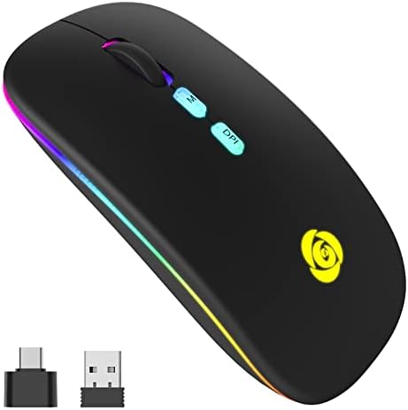Souris Bluetooth sans fil LED et connexion instantanée 2,4 GHz, rechargeable, ultra silencieuse, 3 modes de connexion DPI réglables, 2 modes de connexion avec adaptateur USB-C vers USB pour ordinateur portable/MacBook/PC/tablette/iPad (noir)
 Fiche Technique et Prix au Maroc