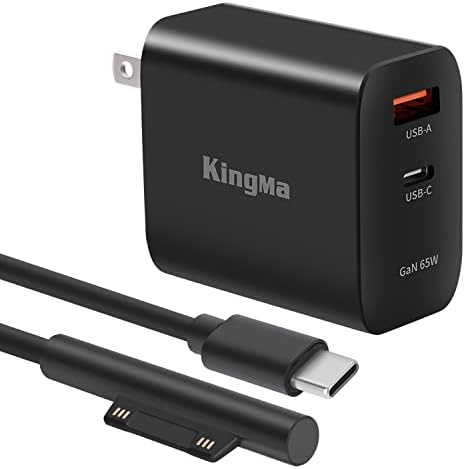 King Ma Chargeur USB C pour ordinateur portable Surface, 65 W PD GaN adaptateur secteur pour ordinateur portable 2 ports chargeur mural portable de voyage pour Surface Pro 3/4/5/6/7/8/X Surface Go/Surface Laptop/Surface Book/Surface Studio i5
 Fiche Technique et Prix au Maroc