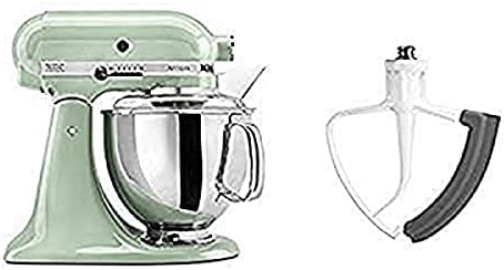 KitchenAid KSM150PSPT Série Artisan 5 Qt.  Batteur sur socle avec bouclier verseur - Pistache et batteur à bords flexibles KitchenAid KFE5T pour batteurs sur socle à tête inclinable
 Avis, Fiche Technique et Prix au Maroc