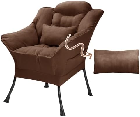 QUICK HORSE Chaise de salon moderne de luxe en tissu, canapé doux et paresseux avec oreiller lombaire, chaise de chambre à coucher pour adultes, accoudoirs et poches latérales, marron
 Fiche Technique et Prix au Maroc