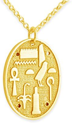 Azaggi Collier en argent plaqué or avec pendentif hiéroglyphe égyptien antique, cartouche scarabée, double face. Ce collier unisexe plaqué or est le cadeau parfait.
Avis,  Fiche Technique et Prix au Maroc