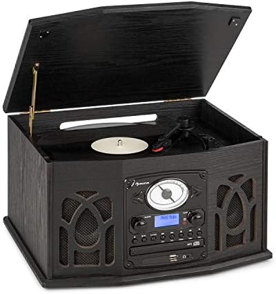 auna NR-620 Dab Chaîne stéréo - Compacte, Platine Vinyle 33 et 45 TR/Min, Lecteur CD,CD-R/RW & MP3CD, Platine Cassette, Radio Dab+/FM, BT, Port USB, Easy Recorder, Design Bois, Noir
 Avis, Fiche Technique et Prix au Maroc