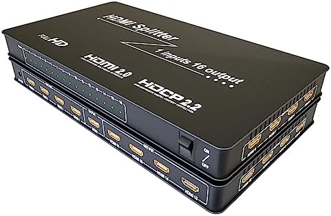 HDMI Splitter - HDMI Splitter 1 in 16 Out,16 Way Premium Quality Outputs,High Resolutions Support 4K@60Hz 2k@120Hz 36-Bit Deep Color Ultra HD,3D Audio Video Sync,Plug&Play for HDTV PS4/5 Xbox PC Fiche Technique et Prix au Maroc