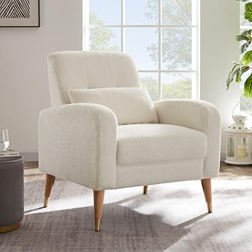 Dolonm Chaise d'appoint moderne du milieu du siècle, fauteuil rembourré, chaise de salon, canapé simple confortable avec pieds en métal, chaise en tissu polyester pour salon, chambre à coucher, blanc
 Fiche Technique et Prix au Maroc
