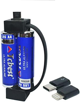 Chargeur de téléphone portable d'urgence alimenté par 2 piles AA avec micro USB, USB-C, compatible avec les connecteurs Apple Lightning, adaptateur pour téléphone universel
 Fiche Technique et Prix au Maroc