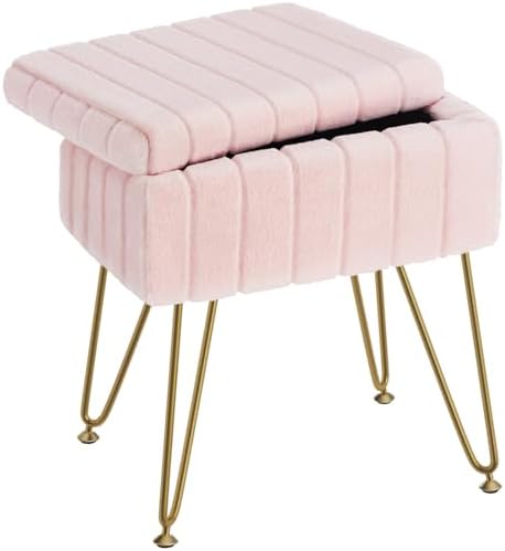 Greenstell Tabouret de coiffeuse en fausse fourrure avec rangement, 15,7"L x 11,8"l x 19,4"H, ottoman doux, 4 pieds en métal avec pieds antidérapants, siège rembourré en fourrure, chaises multifonctions modernes pour le maquillage, chambre à coucher, rose
 Fiche Technique et Prix au Maroc