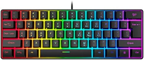 Snpurdiri Clavier de jeu filaire à 60 % rétroéclairé RVB ultra compact, petit clavier compact étanche à 61 touches pour joueur PC/Mac, dactylographe, voyage, facile à transporter en voyage d'affaires (noir)
 Fiche Technique et Prix au Maroc