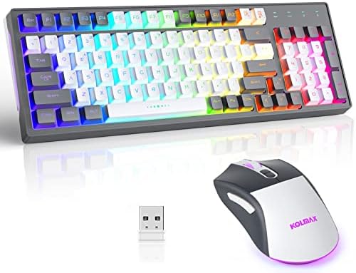 CK98 Ensemble clavier et souris de jeu sans fil, rechargeable, gris RVB, rétroéclairage RVB, 98 touches, sensation mécanique, clavier et souris de jeu bicolores, 3 200 DPI, pour joueurs PC Mac (gris blanc)
 Fiche Technique et Prix au Maroc